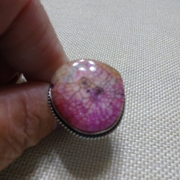 Unique PINK SOLAR AGATE Handmade Sterling 925 Ring Size 8.75 #290C - Picture 2 of 3